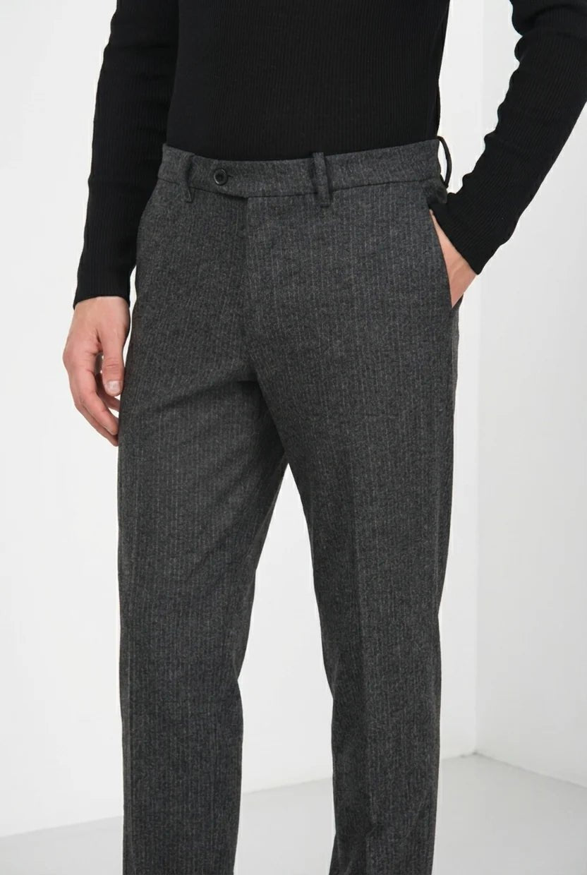 MASON'S - Pantalon Chino Paris à Rayures Fines en Jersey Flanelle Gris Anthracite - Lothaire