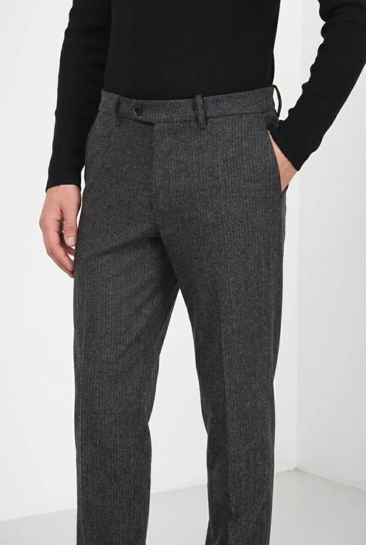 MASON'S - Pantalon Chino Paris à Rayures Fines en Jersey Flanelle Gris Anthracite - Lothaire