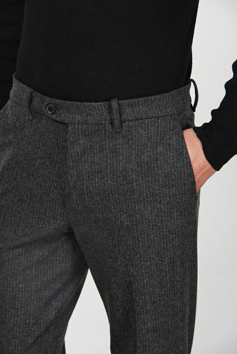 MASON'S - Pantalon Chino Paris à Rayures Fines en Jersey Flanelle Gris Anthracite - Lothaire