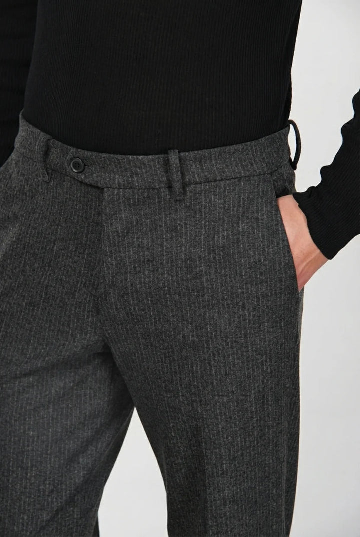 MASON'S - Pantalon Chino Paris à Rayures Fines en Jersey Flanelle Gris Anthracite - Lothaire