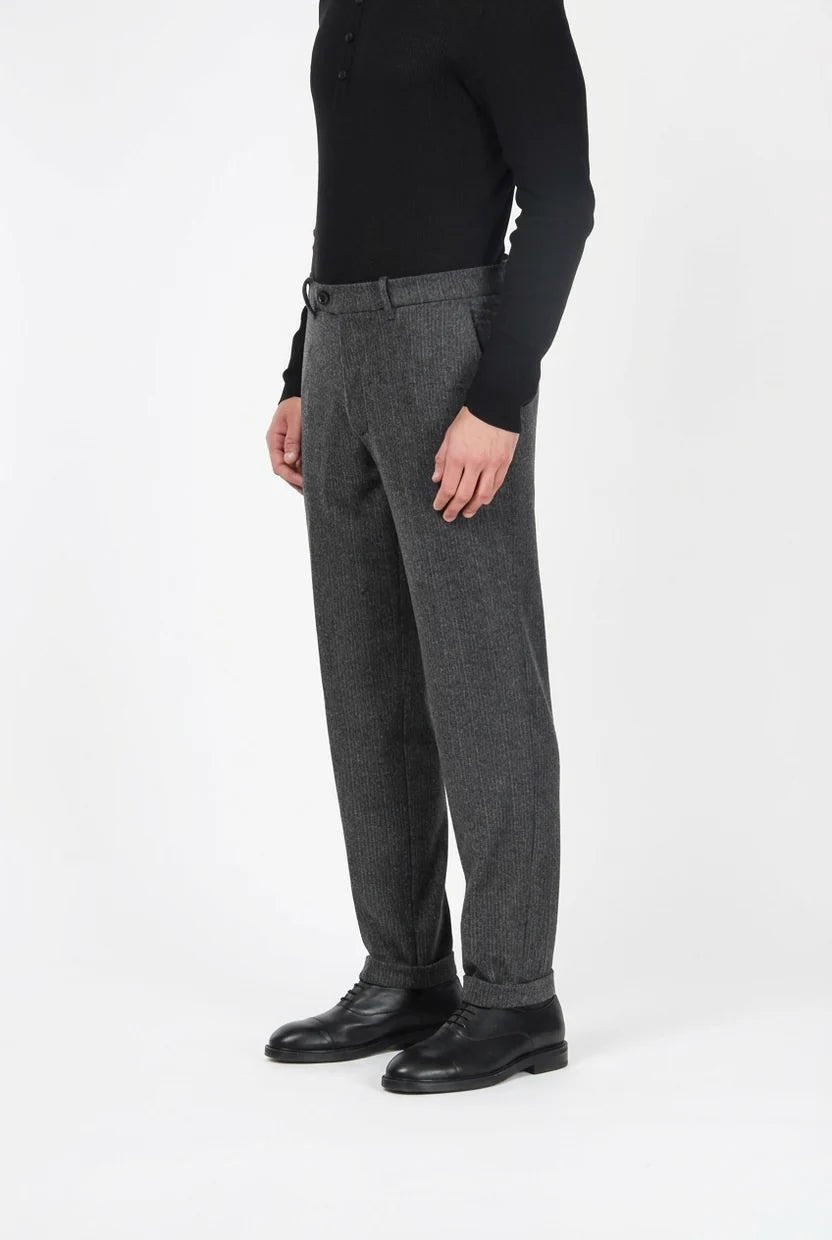 MASON'S - Pantalon Chino Paris à Rayures Fines en Jersey Flanelle Gris Anthracite - Lothaire