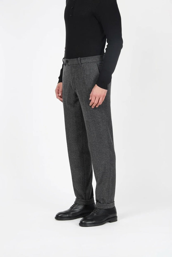 MASON'S - Pantalon Chino Paris à Rayures Fines en Jersey Flanelle Gris Anthracite - Lothaire