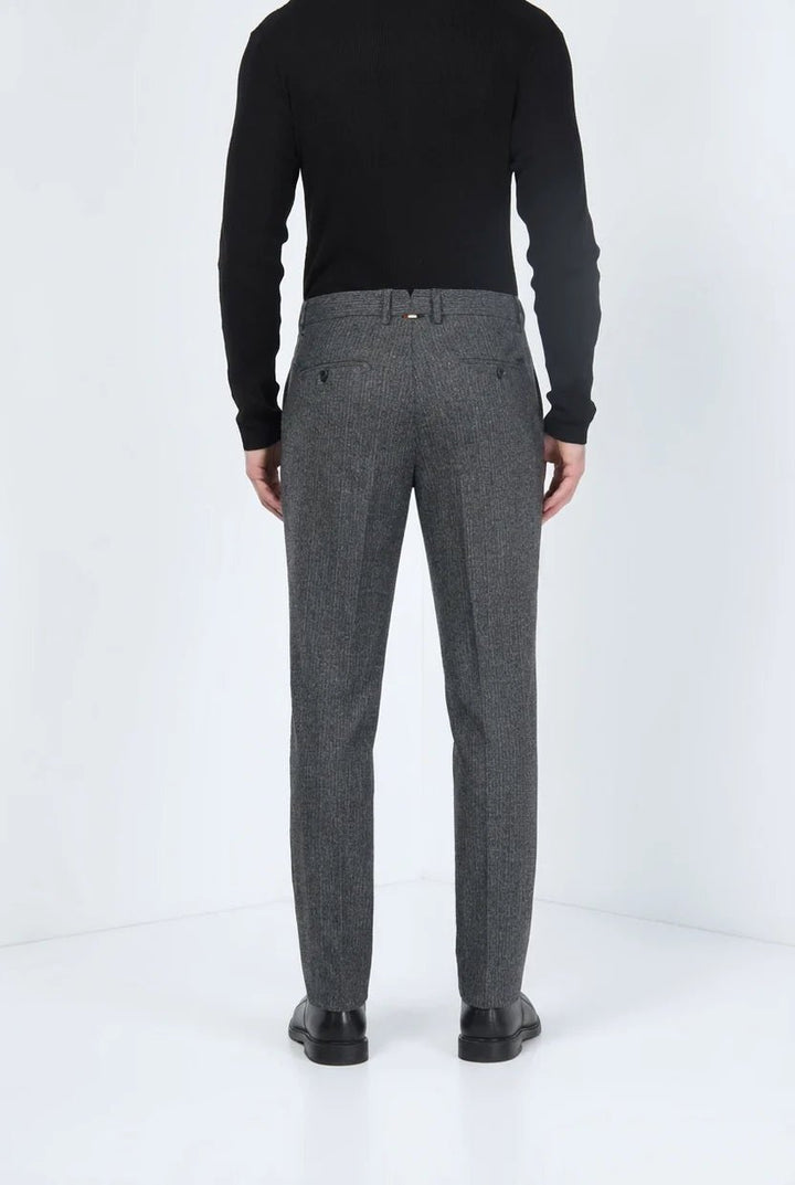 MASON'S - Pantalon Chino Paris à Rayures Fines en Jersey Flanelle Gris Anthracite - Lothaire