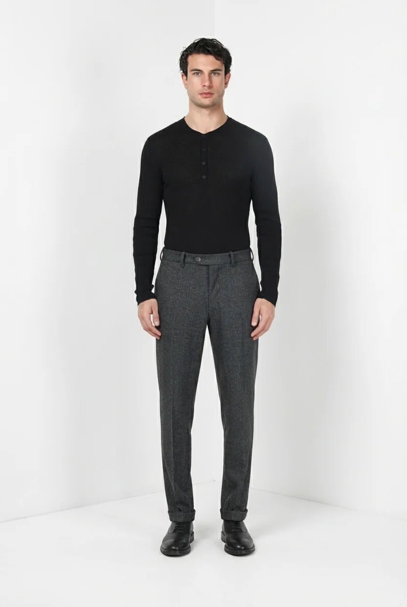 MASON'S - Pantalon Chino Paris à Rayures Fines en Jersey Flanelle Gris Anthracite - Lothaire