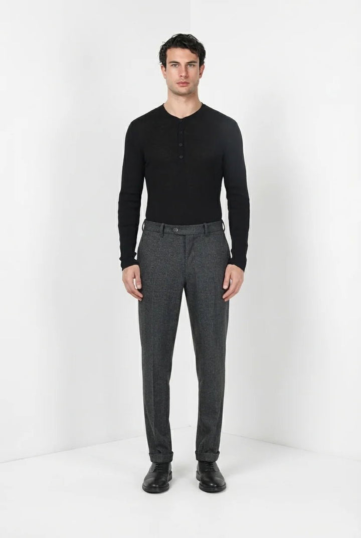 MASON'S - Pantalon Chino Paris à Rayures Fines en Jersey Flanelle Gris Anthracite - Lothaire