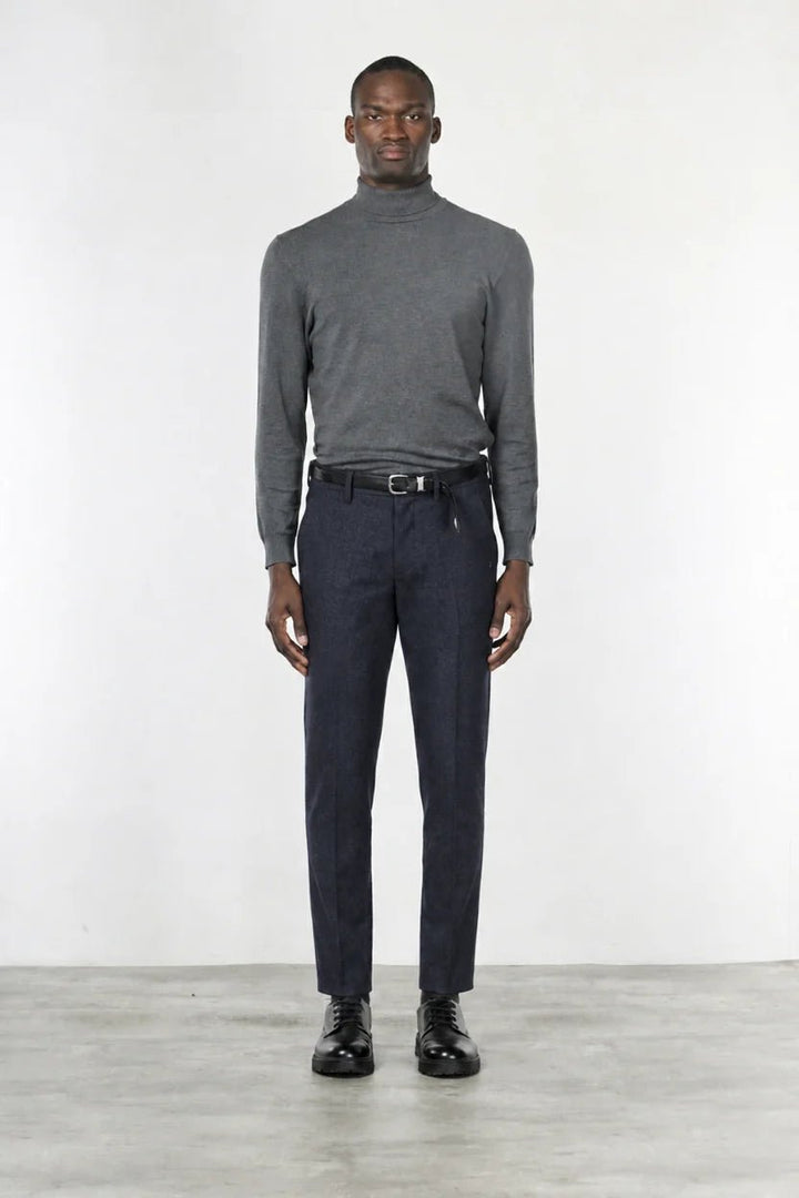 MASON'S - Pantalon Chino Torino Jog en Jersey Flanelle Bleu Foncé - Lothaire