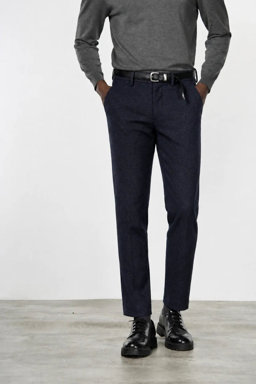 MASON'S - Pantalon Chino Torino Jog en Jersey Flanelle Bleu Foncé - Lothaire
