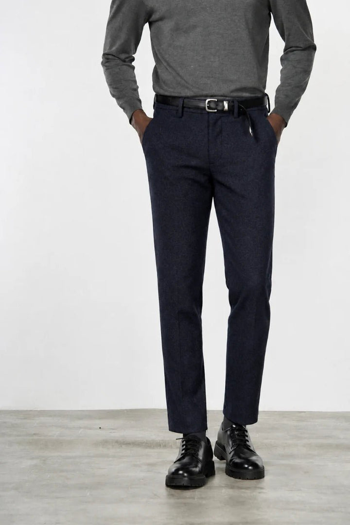 MASON'S - Pantalon Chino Torino Jog en Jersey Flanelle Bleu Foncé - Lothaire
