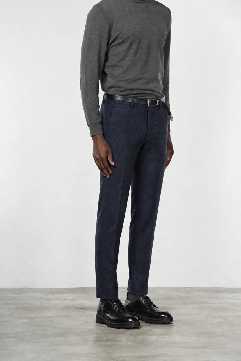 MASON'S - Pantalon Chino Torino Jog en Jersey Flanelle Bleu Foncé - Lothaire