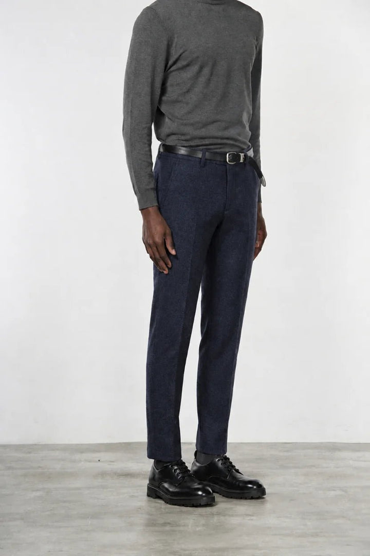 MASON'S - Pantalon Chino Torino Jog en Jersey Flanelle Bleu Foncé - Lothaire
