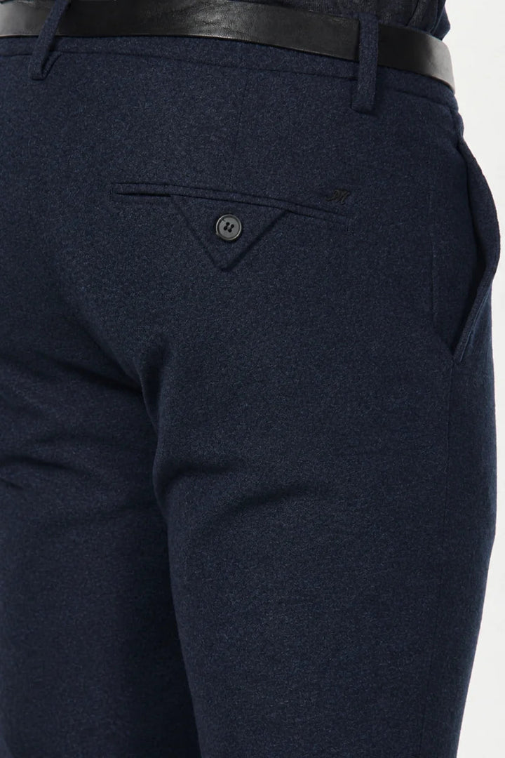 MASON'S - Pantalon Chino Torino Jog en Jersey Flanelle Bleu Foncé - Lothaire