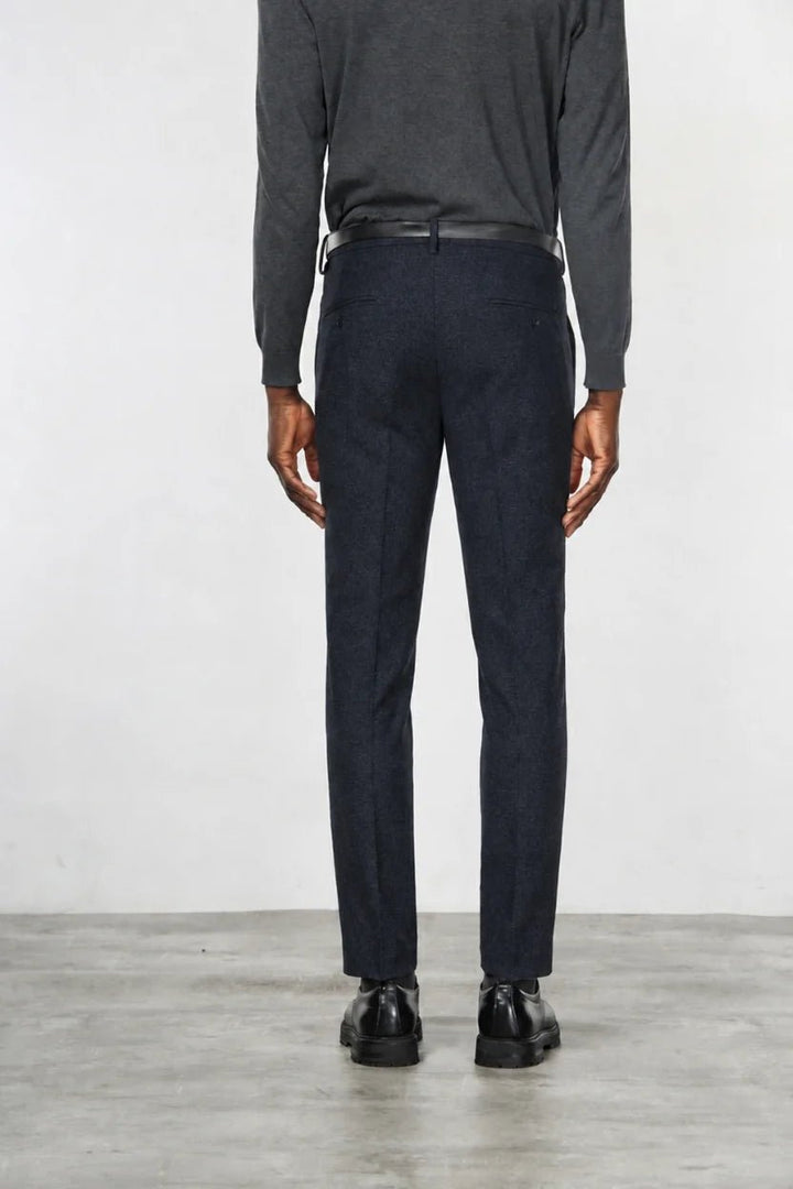 MASON'S - Pantalon Chino Torino Jog en Jersey Flanelle Bleu Foncé - Lothaire