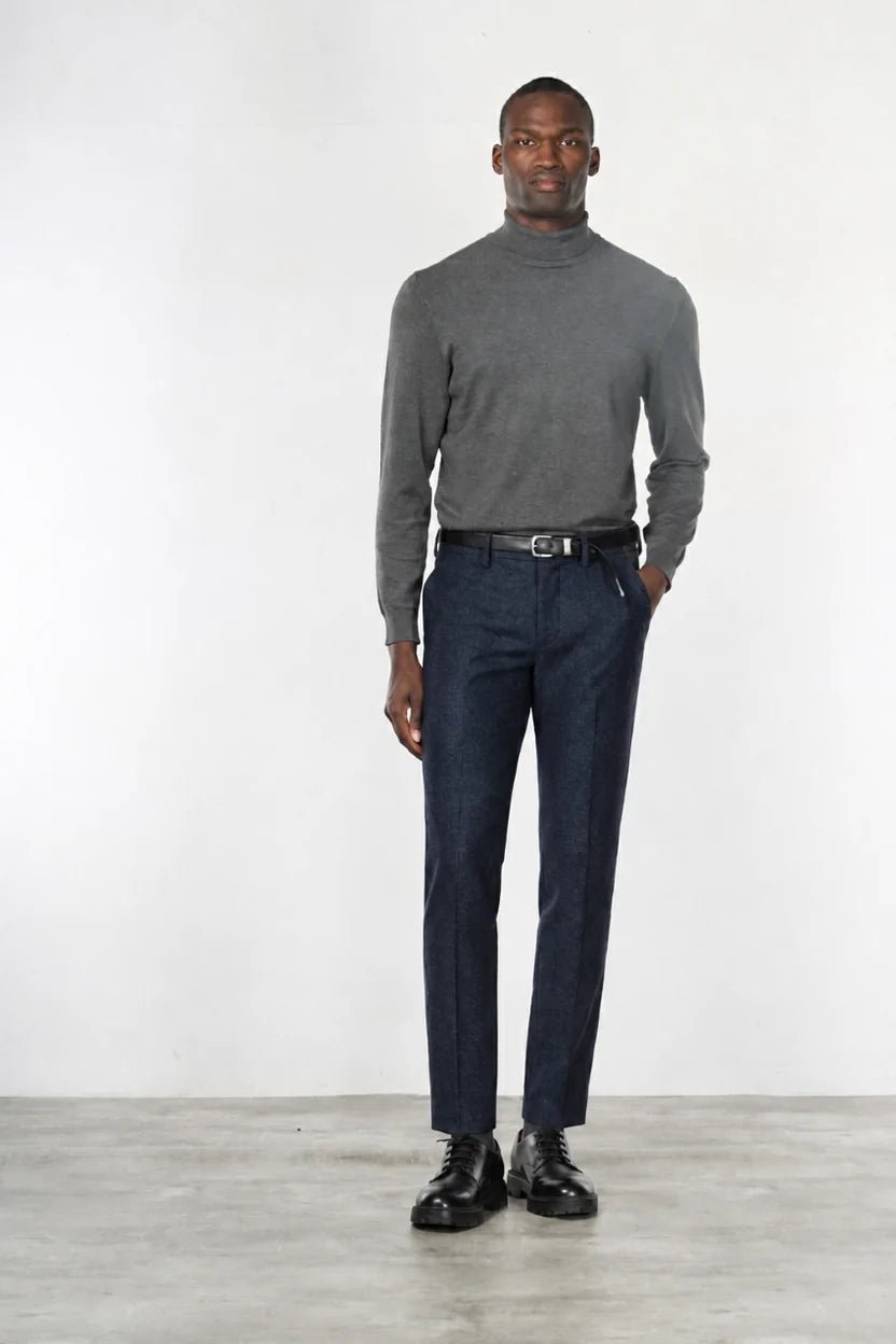 MASON'S - Pantalon Chino Torino Jog en Jersey Flanelle Bleu Foncé - Lothaire