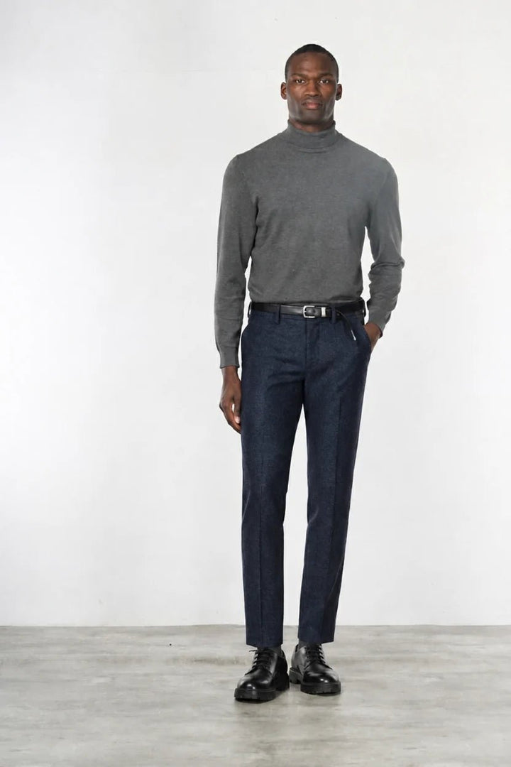 MASON'S - Pantalon Chino Torino Jog en Jersey Flanelle Bleu Foncé - Lothaire