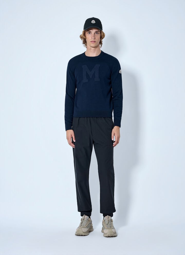MONCLER – Pull à logo brodé Bleu