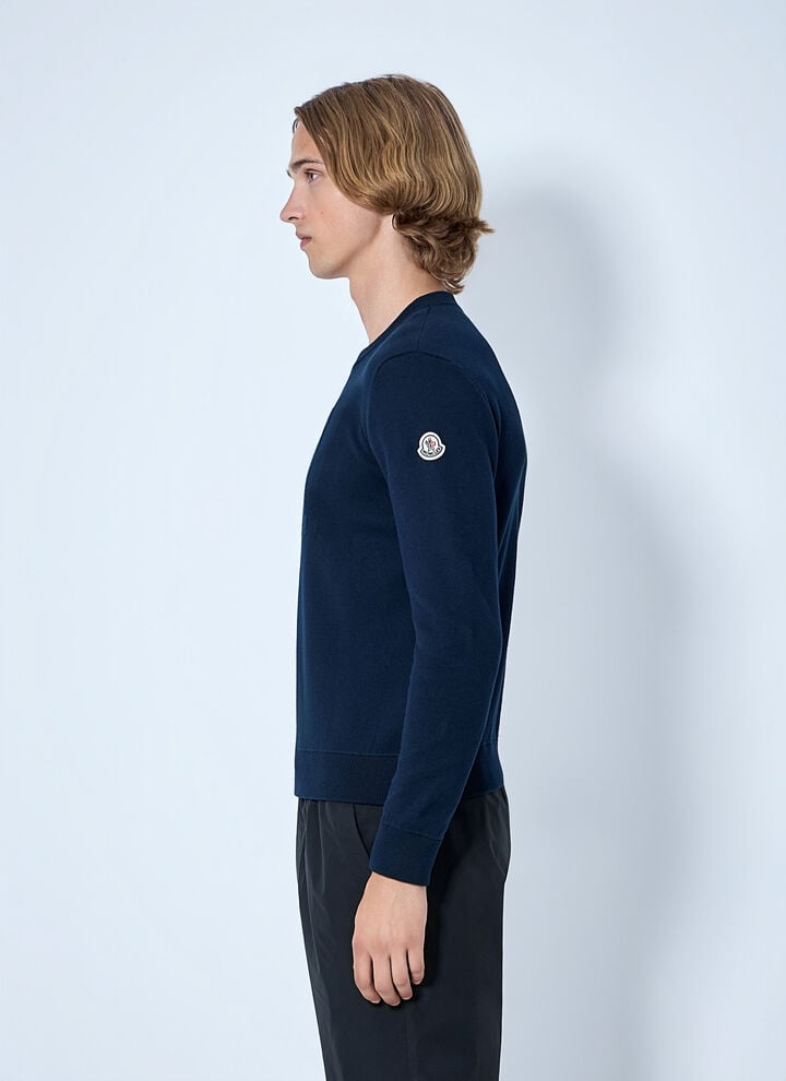 MONCLER – Pull à logo brodé Bleu