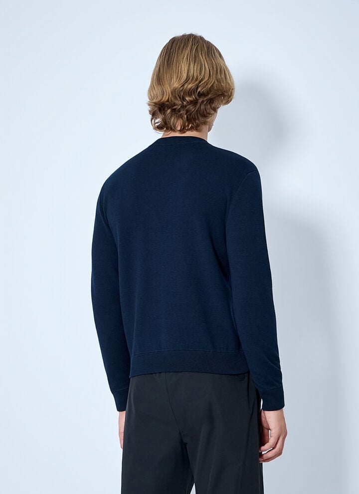 MONCLER – Pull à logo brodé Bleu