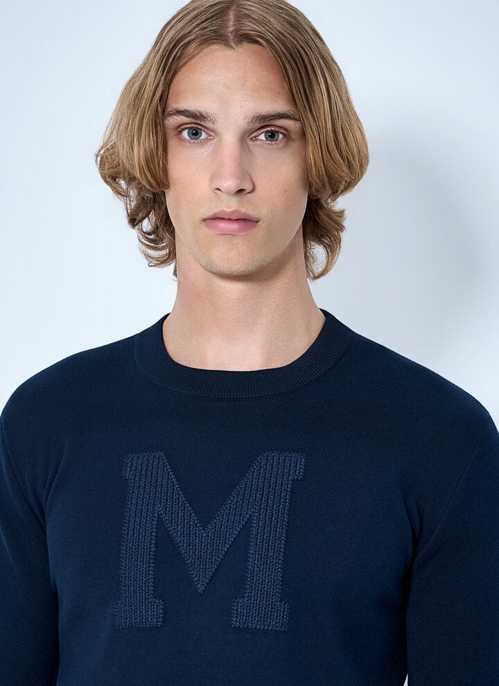 MONCLER – Pull à logo brodé Bleu