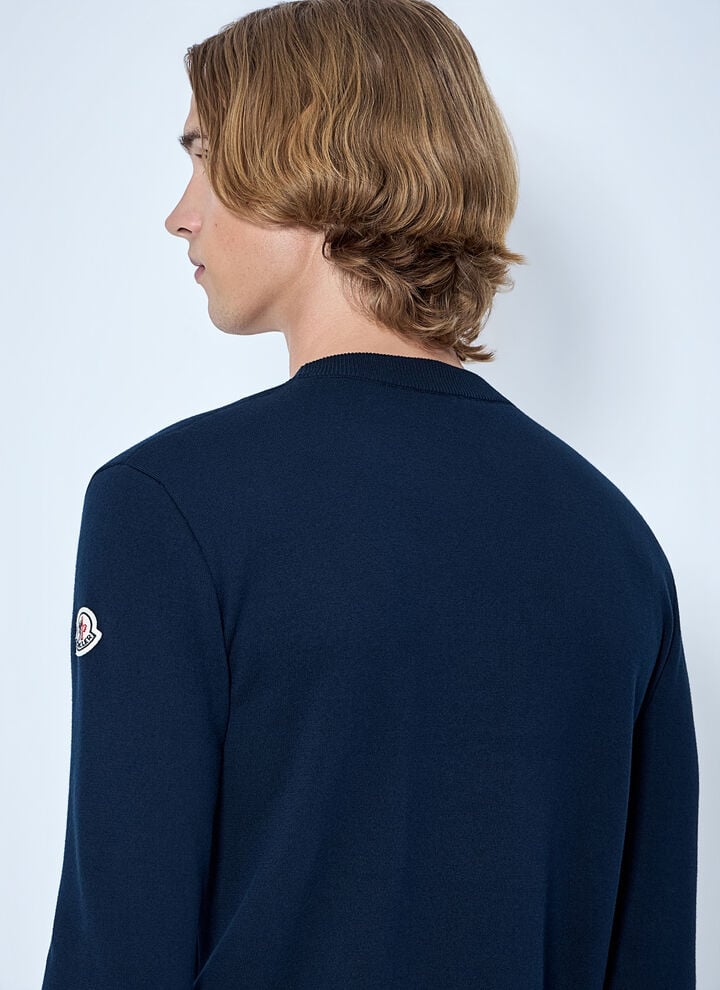 MONCLER – Pull à logo brodé Bleu