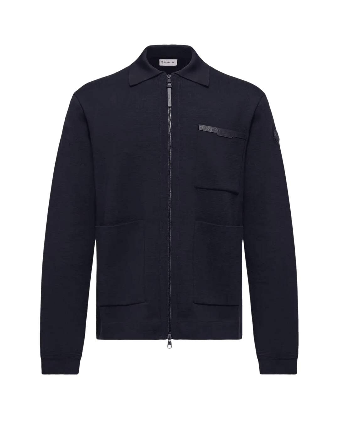 MONCLER - Cardigan zippé en laine à logo en cuir bleu - Lothaire