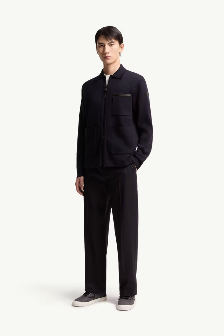 MONCLER - Cardigan zippé en laine à logo en cuir bleu - Lothaire