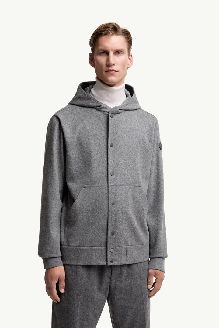 MONCLER - Cardigan zippé en laine mélangée gris - Lothaire