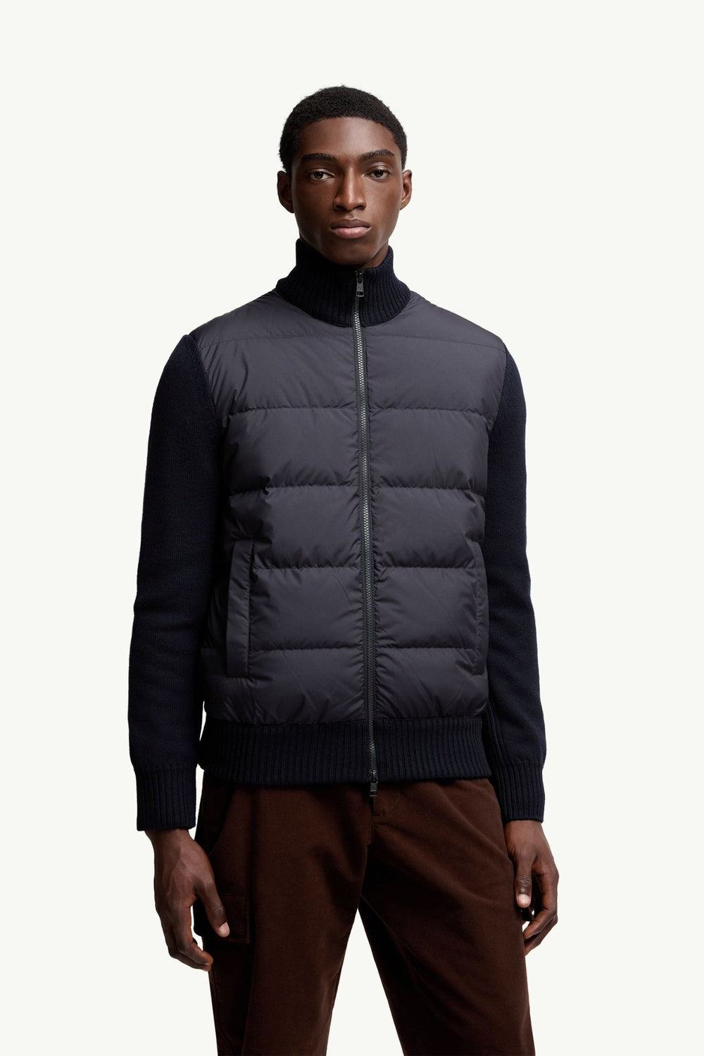 MONCLER – Cardigan zippé matelassé en laine Bleu marine - Lothaire