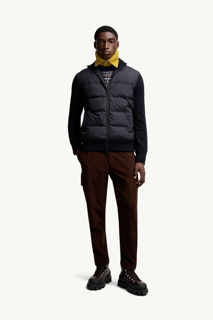 MONCLER – Cardigan zippé matelassé en laine Bleu marine - Lothaire