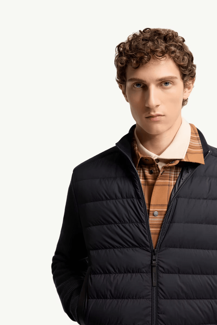 MONCLER - Cardigan zippé matelassé en laine et cachemire Bleu marine - Lothaire