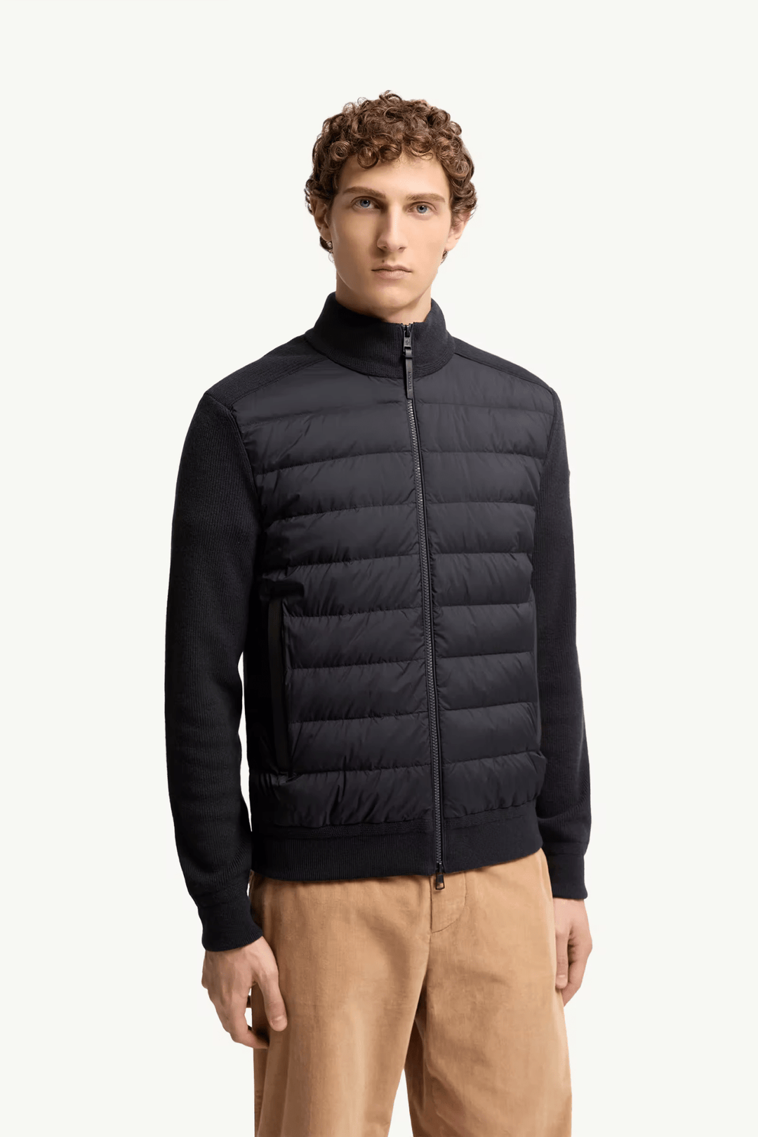 MONCLER - Cardigan zippé matelassé en laine et cachemire Bleu marine - Lothaire