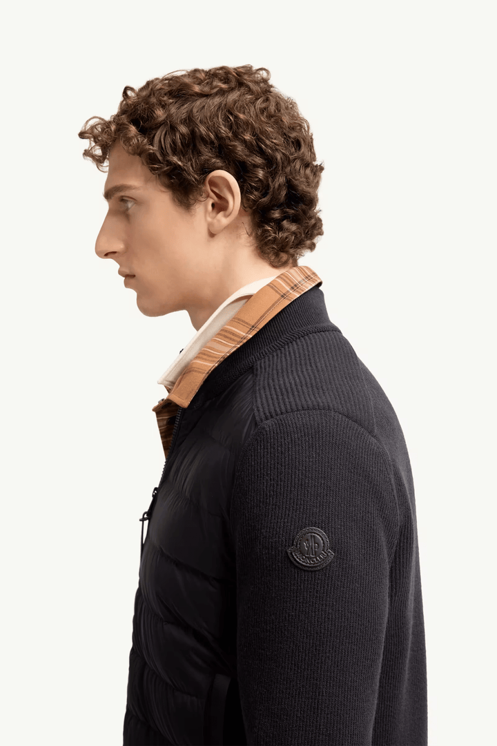 MONCLER - Cardigan zippé matelassé en laine et cachemire Bleu marine - Lothaire