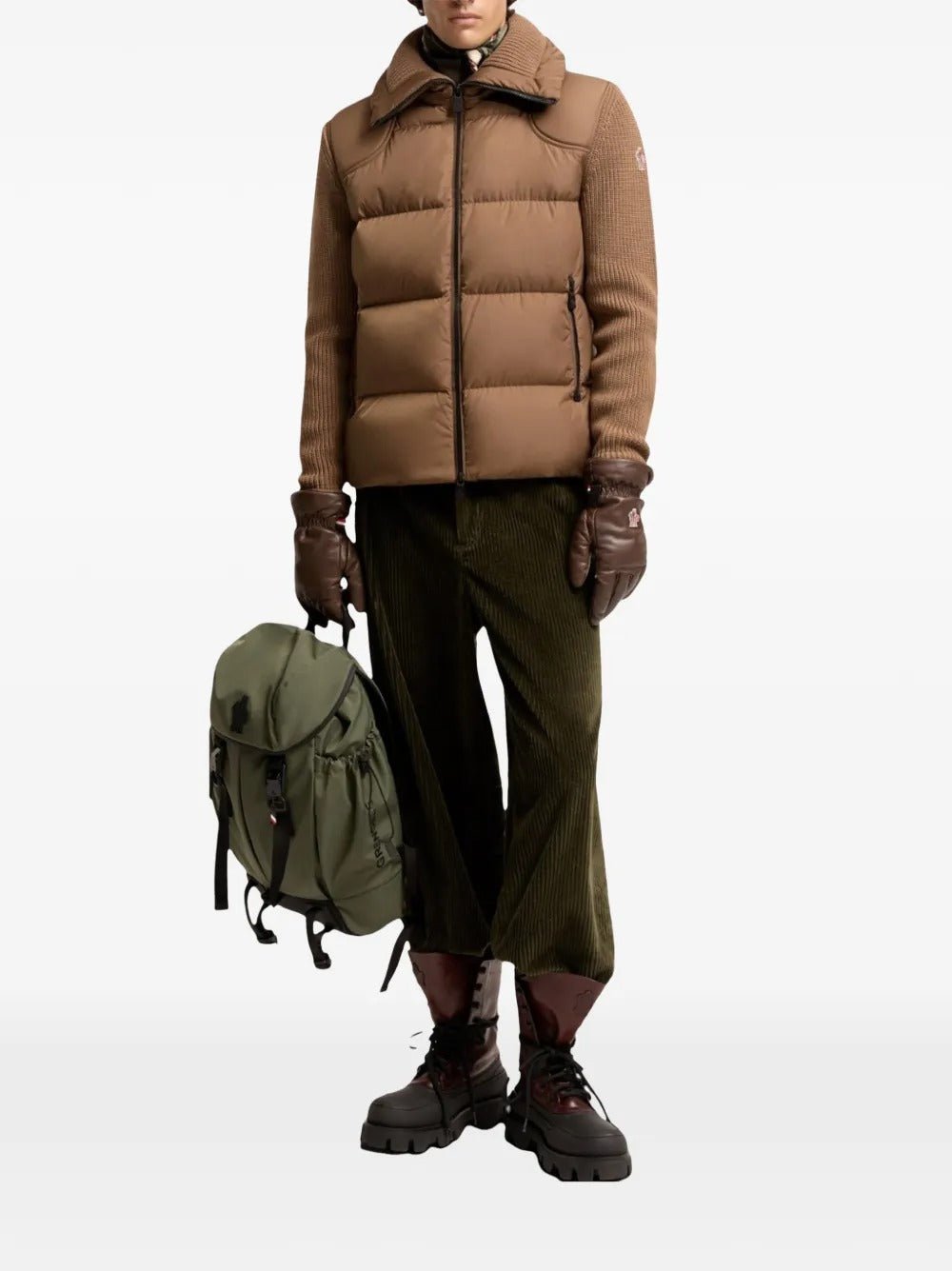 MONCLER - Cardigan Zippé Matelassé en Laine Marron Clair - Lothaire
