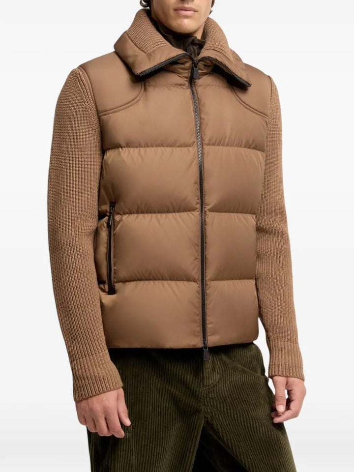MONCLER - Cardigan Zippé Matelassé en Laine Marron Clair - Lothaire