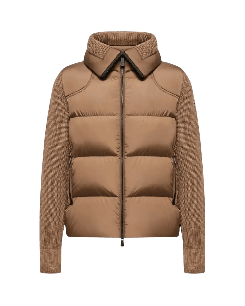 MONCLER - Cardigan Zippé Matelassé en Laine Marron Clair - Lothaire