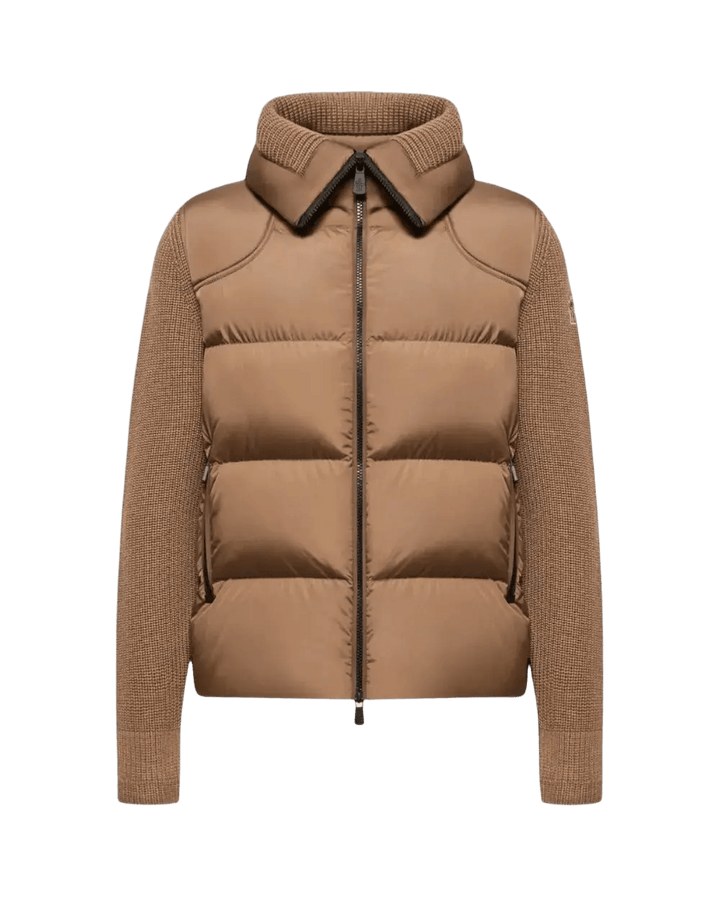 MONCLER - Cardigan Zippé Matelassé en Laine Marron Clair - Lothaire
