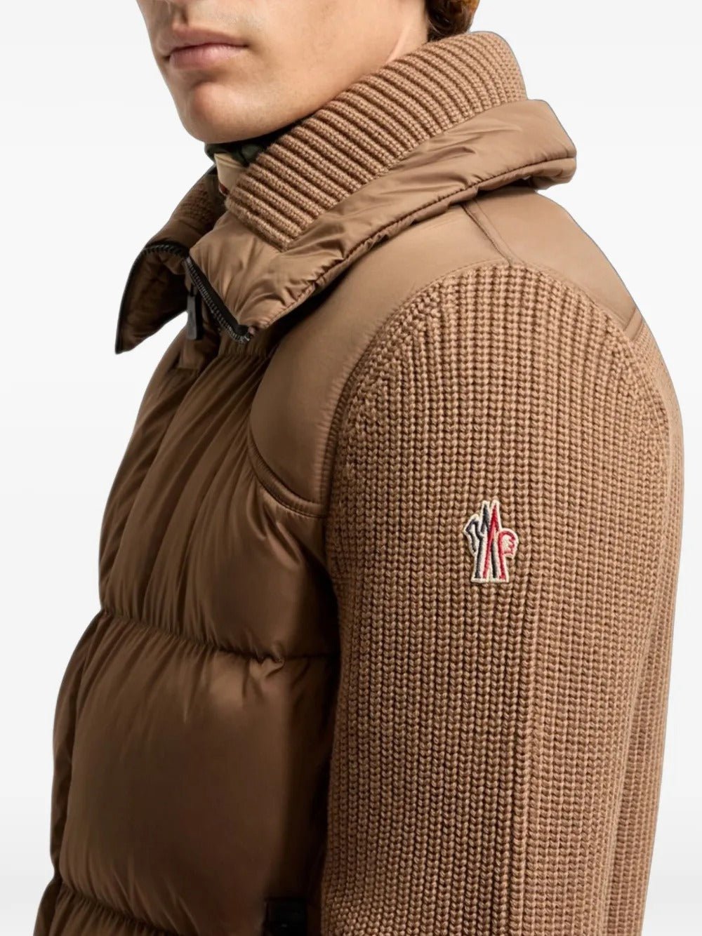 MONCLER - Cardigan Zippé Matelassé en Laine Marron Clair - Lothaire