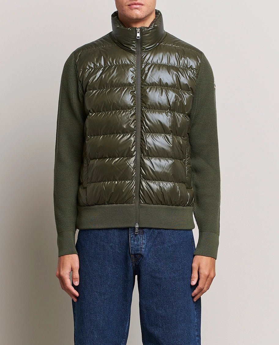MONCLER - Cardigan zippé matelassé en laine Vert foncé - Lothaire