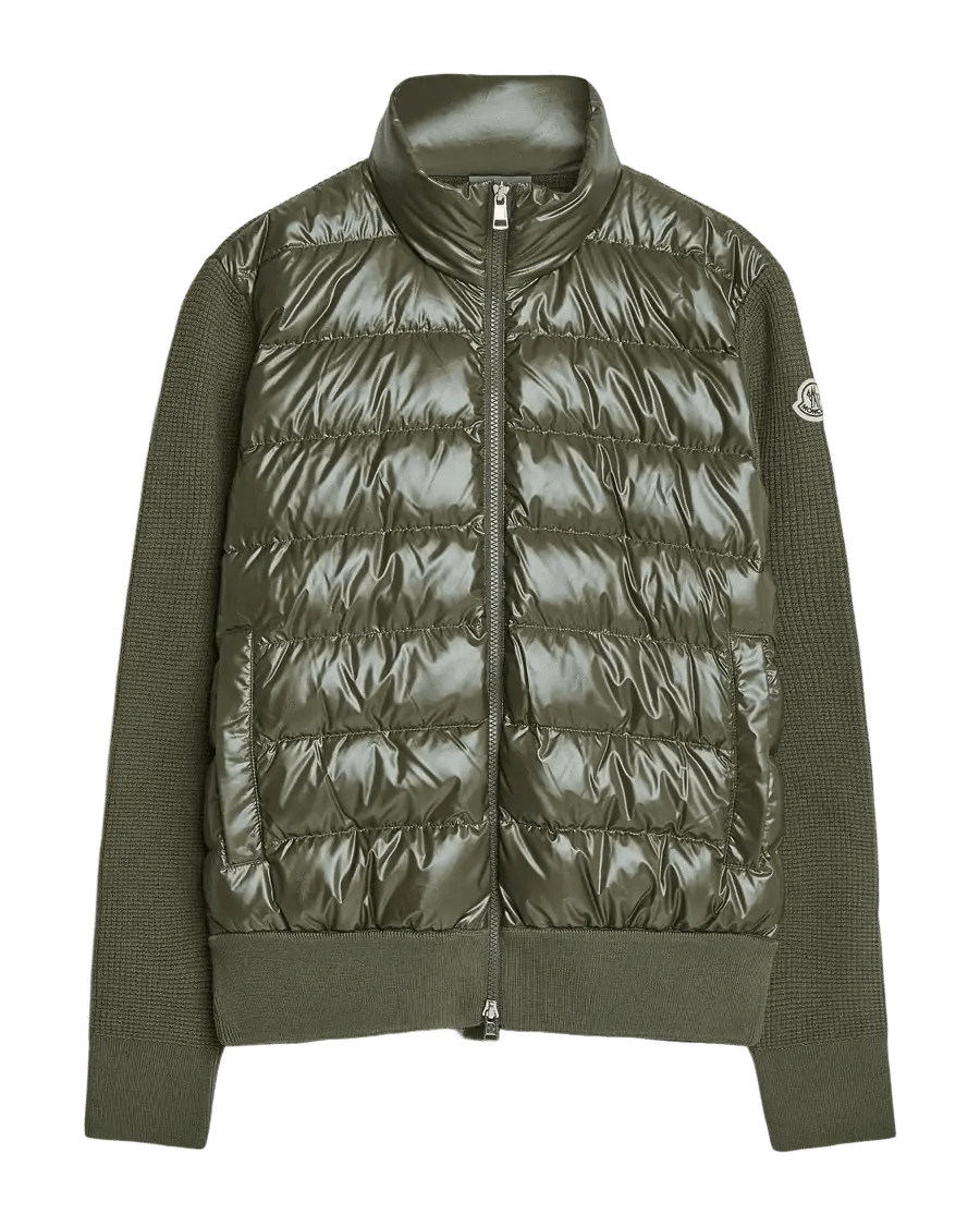 MONCLER - Cardigan zippé matelassé en laine Vert foncé - Lothaire