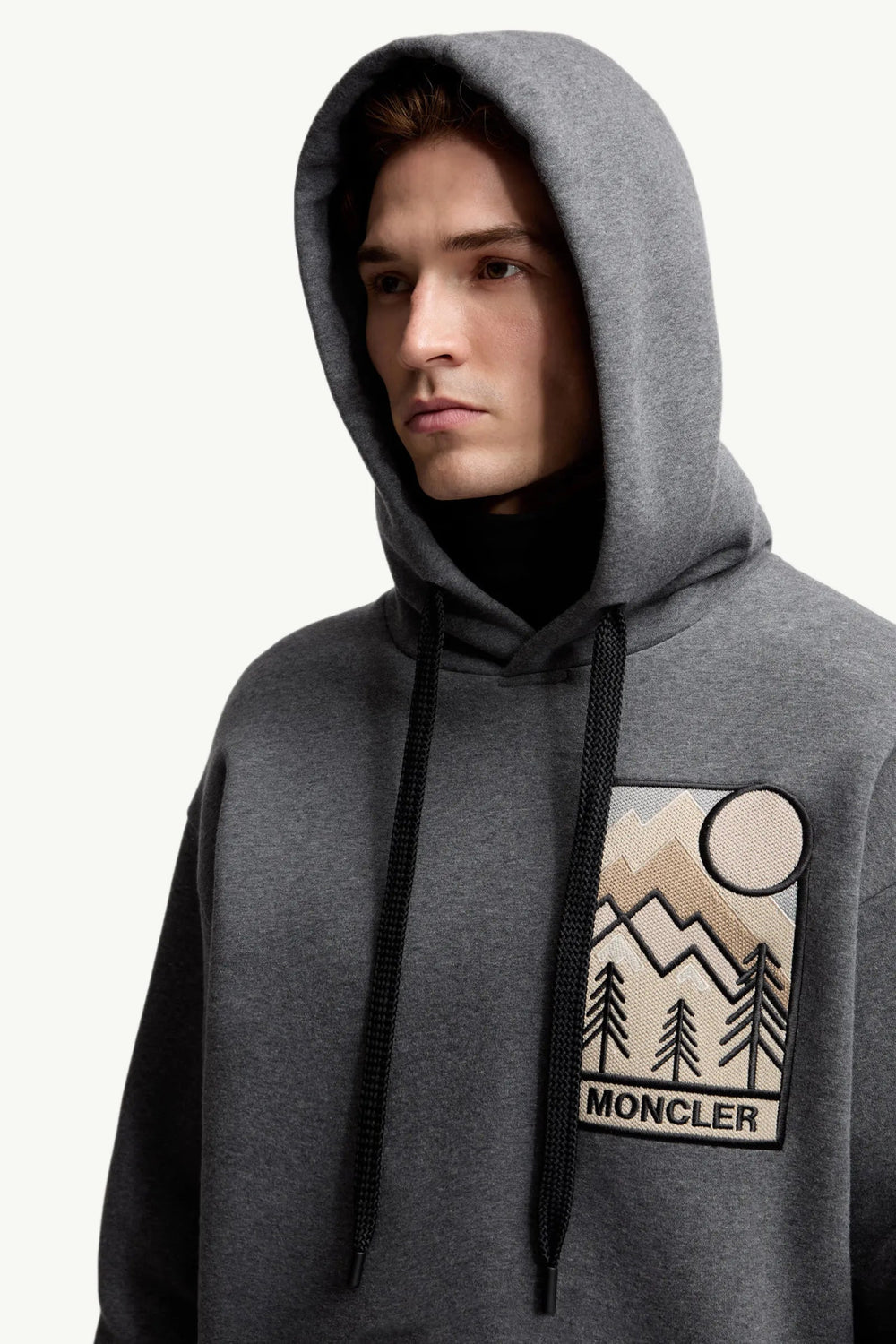MONCLER GRENOBLE - Sweat à capuche en coton mélangé à logo montagne gris - Lothaire