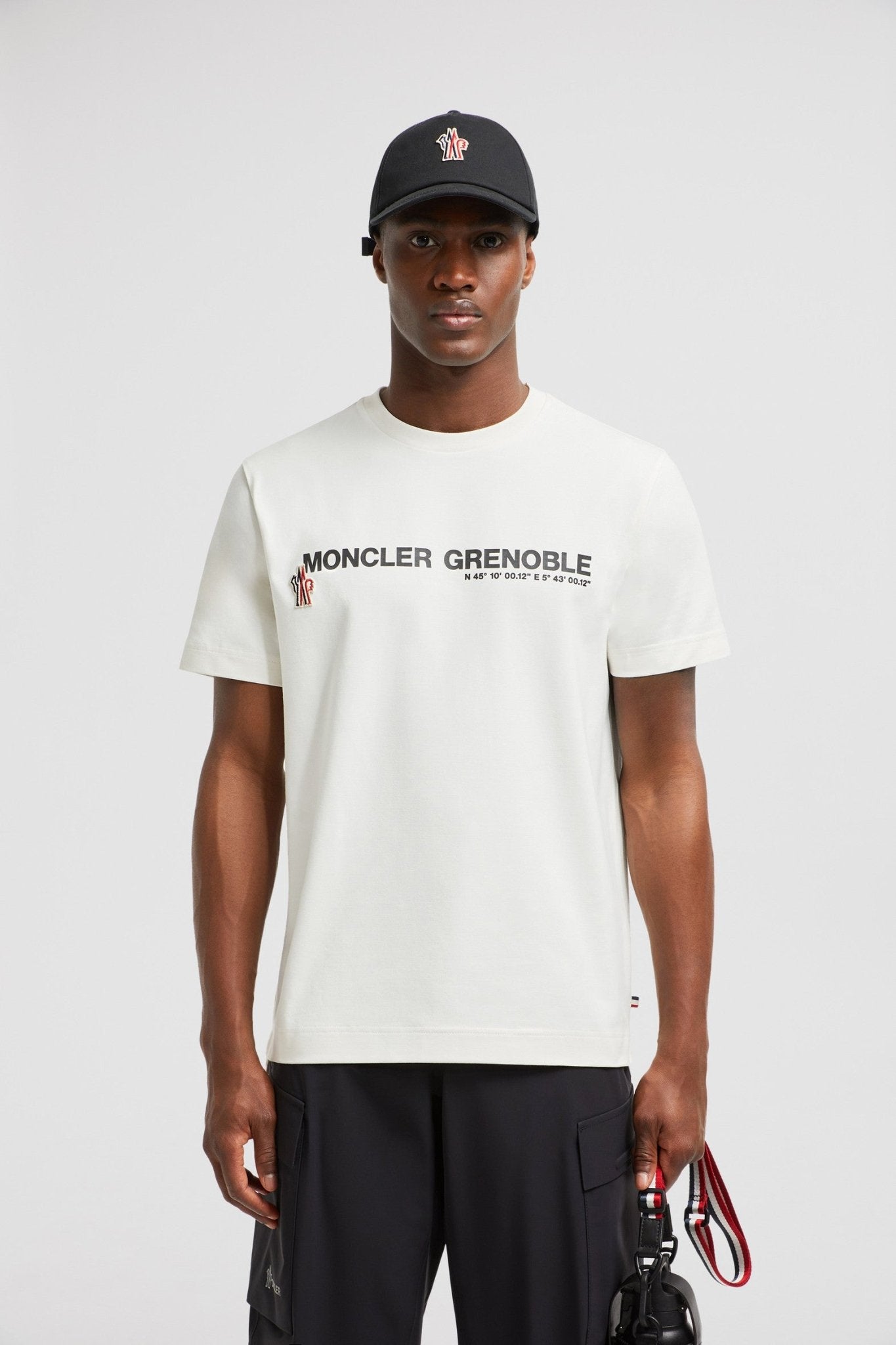 MONCLER GRENOBLE - T-shirt en coton à logo blanc creme