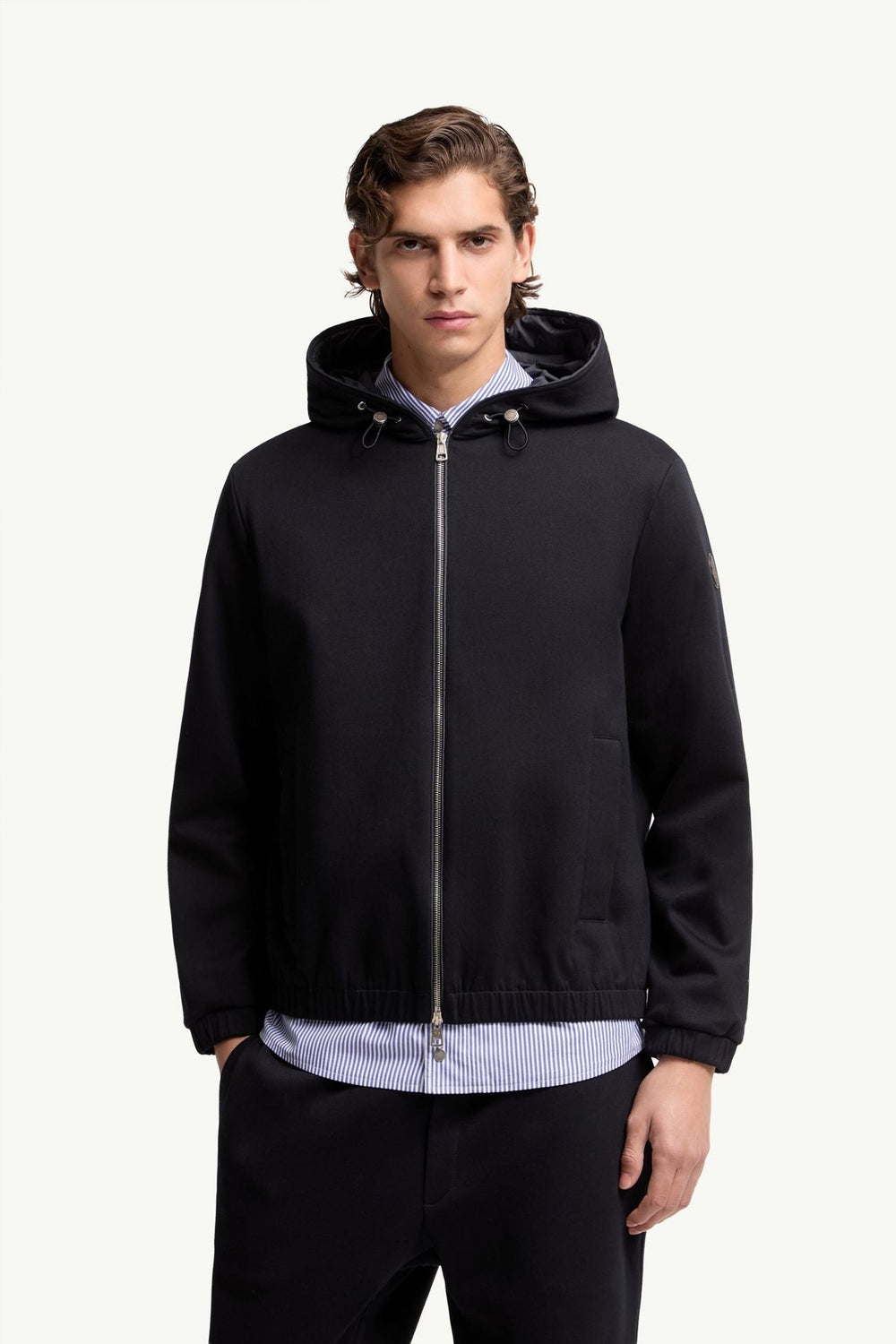 MONCLER - Leather Logo Cotton Blend Zip - Up Hoodie Marine - Lothaire