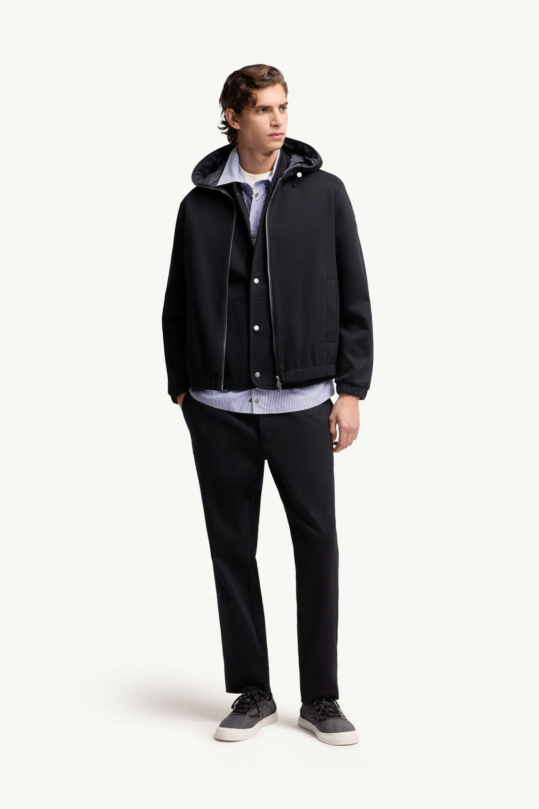 MONCLER - Leather Logo Cotton Blend Zip - Up Hoodie Marine - Lothaire