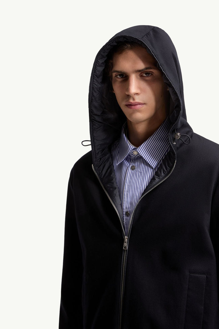 MONCLER - Leather Logo Cotton Blend Zip - Up Hoodie Marine - Lothaire