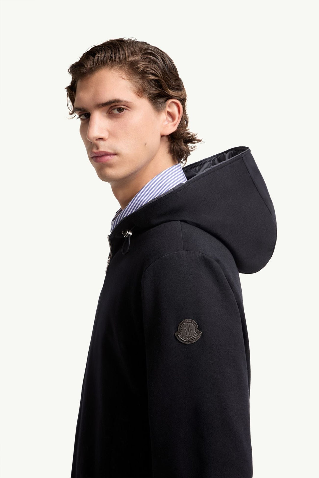 MONCLER - Leather Logo Cotton Blend Zip - Up Hoodie Marine - Lothaire