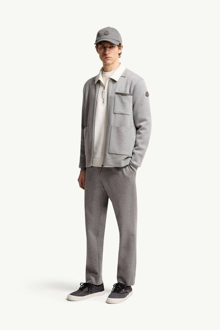 MONCLER - Leather Logo Wool Zip - Up Cardigan Gris - Lothaire