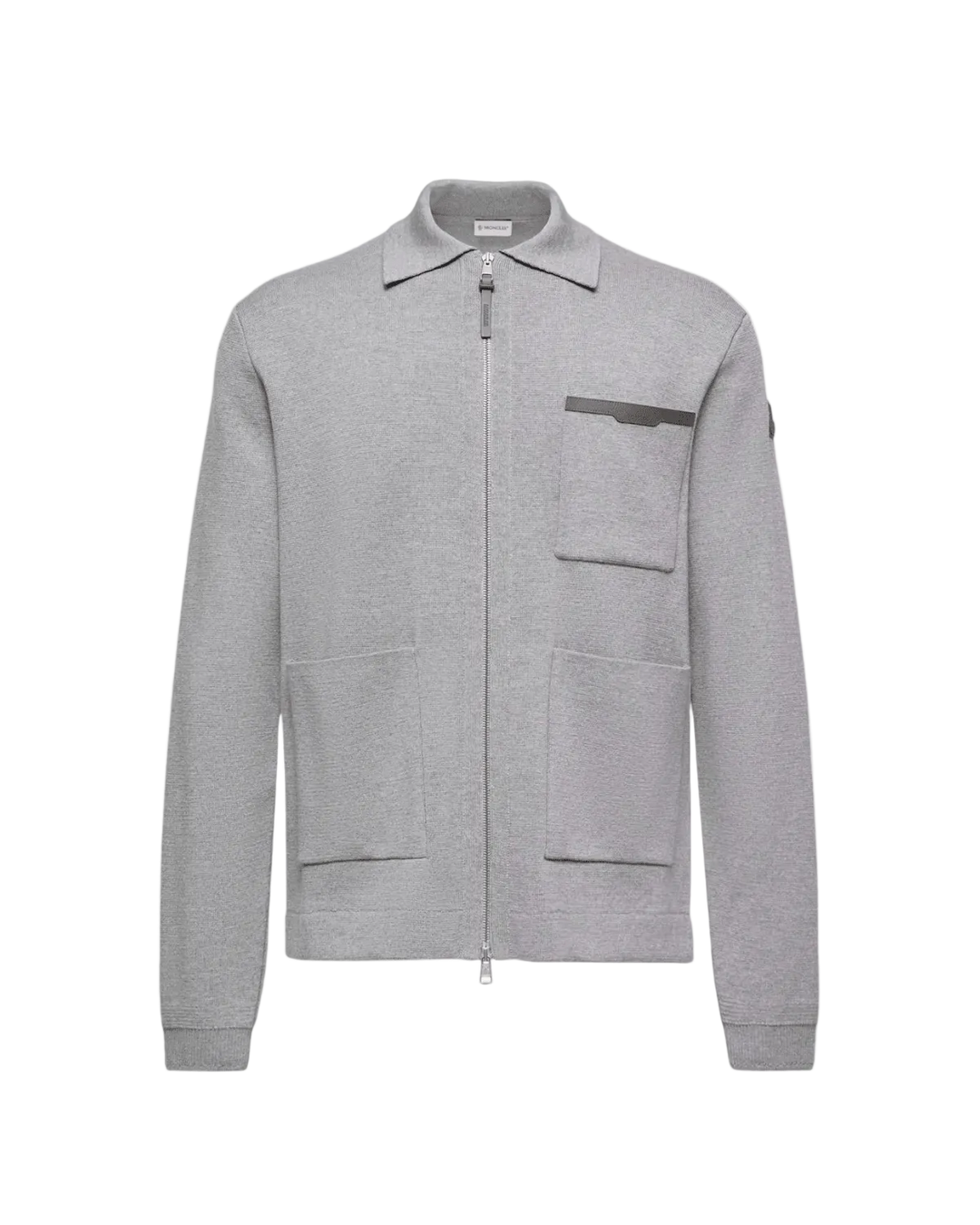 MONCLER - Leather Logo Wool Zip - Up Cardigan Gris - Lothaire