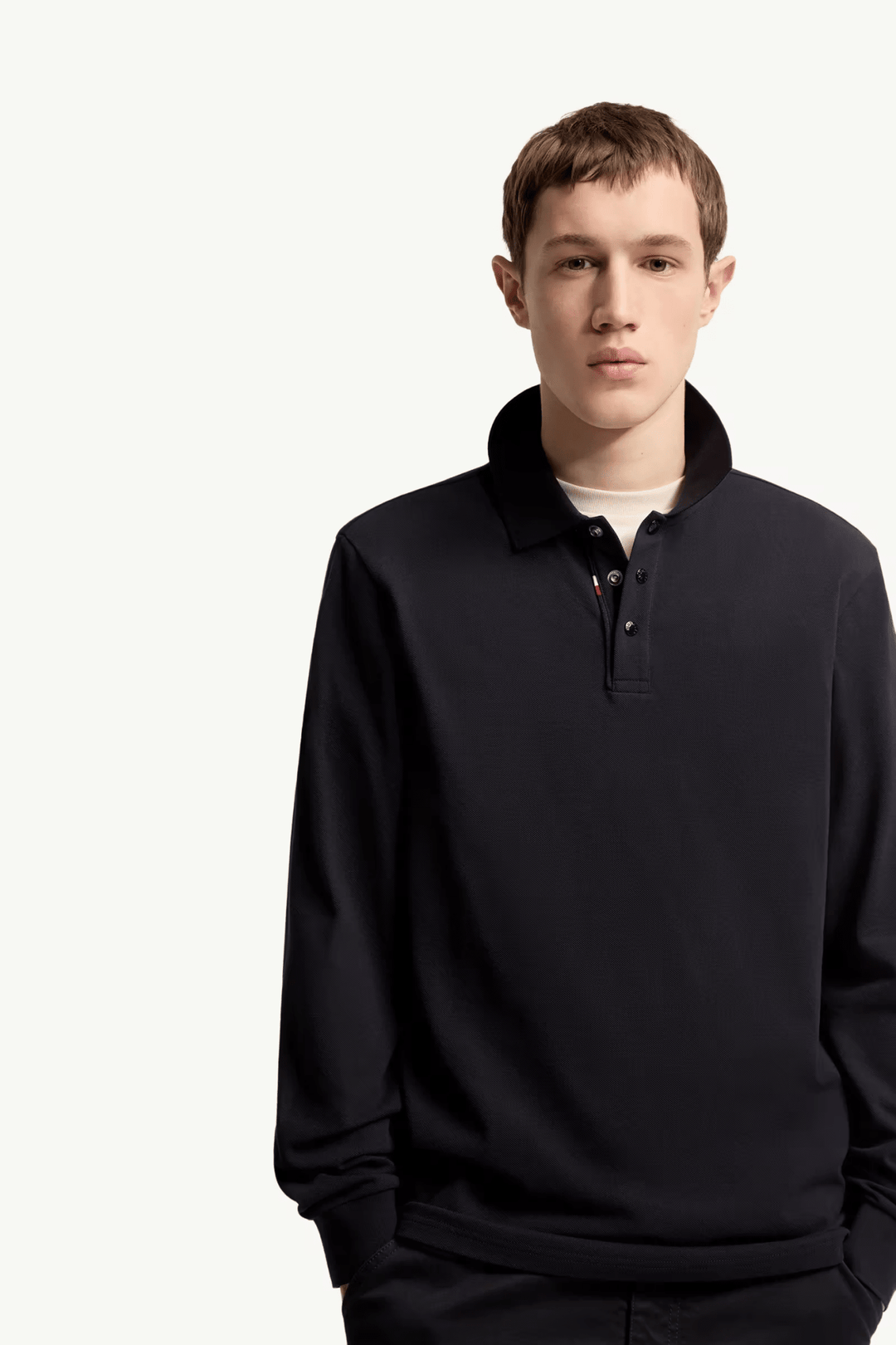 MONCLER - Polo à manches longues en piqué de coton à logo Bleu marine foncé - Lothaire
