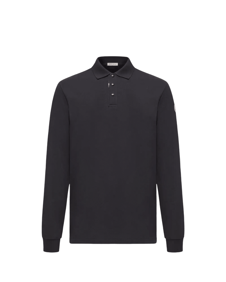 MONCLER - Polo à manches longues en piqué de coton à logo Bleu marine foncé - Lothaire