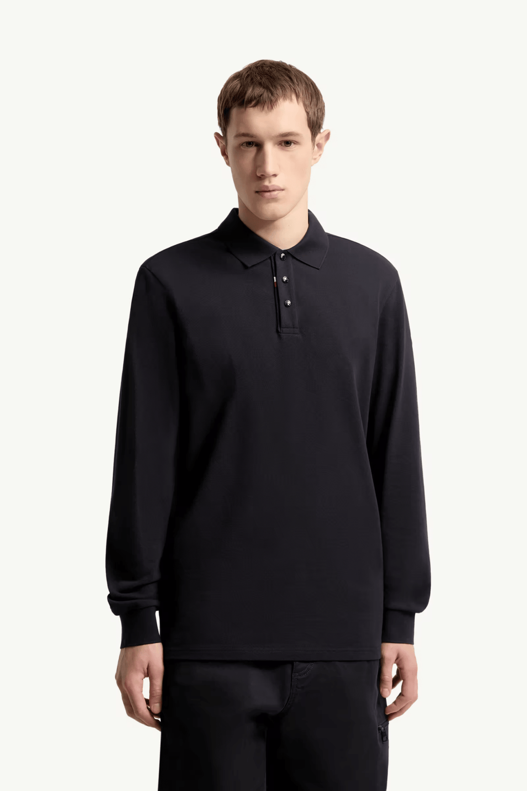 MONCLER - Polo à manches longues en piqué de coton à logo Bleu marine foncé - Lothaire