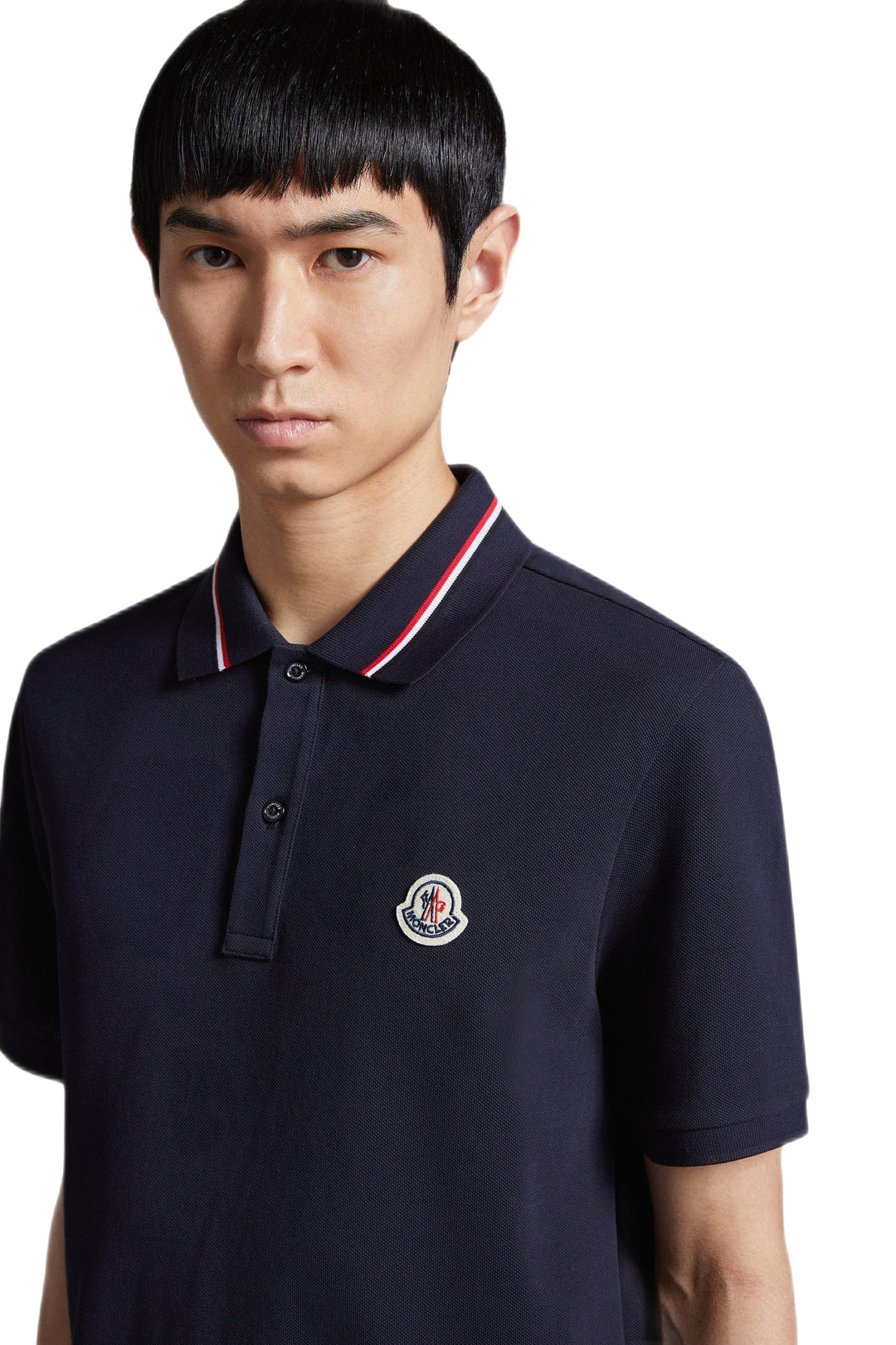 Moncler polo en piqué à patch logo Bleu 794